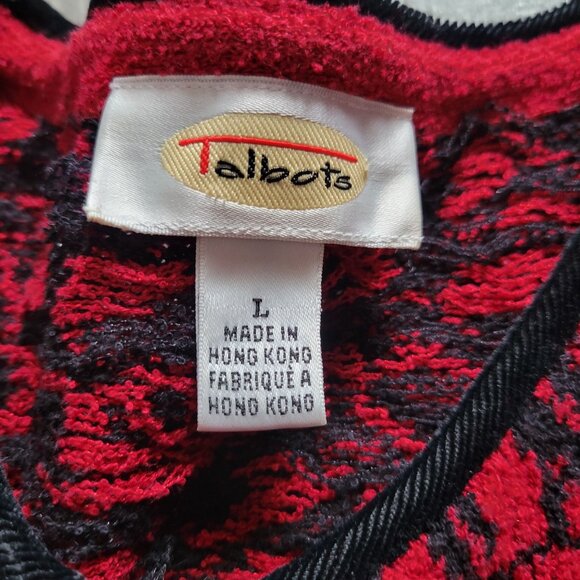 Talbots Floral Pattern Button-Up Cardigan Sweater Large Red & Black L - Picture 5 of 6